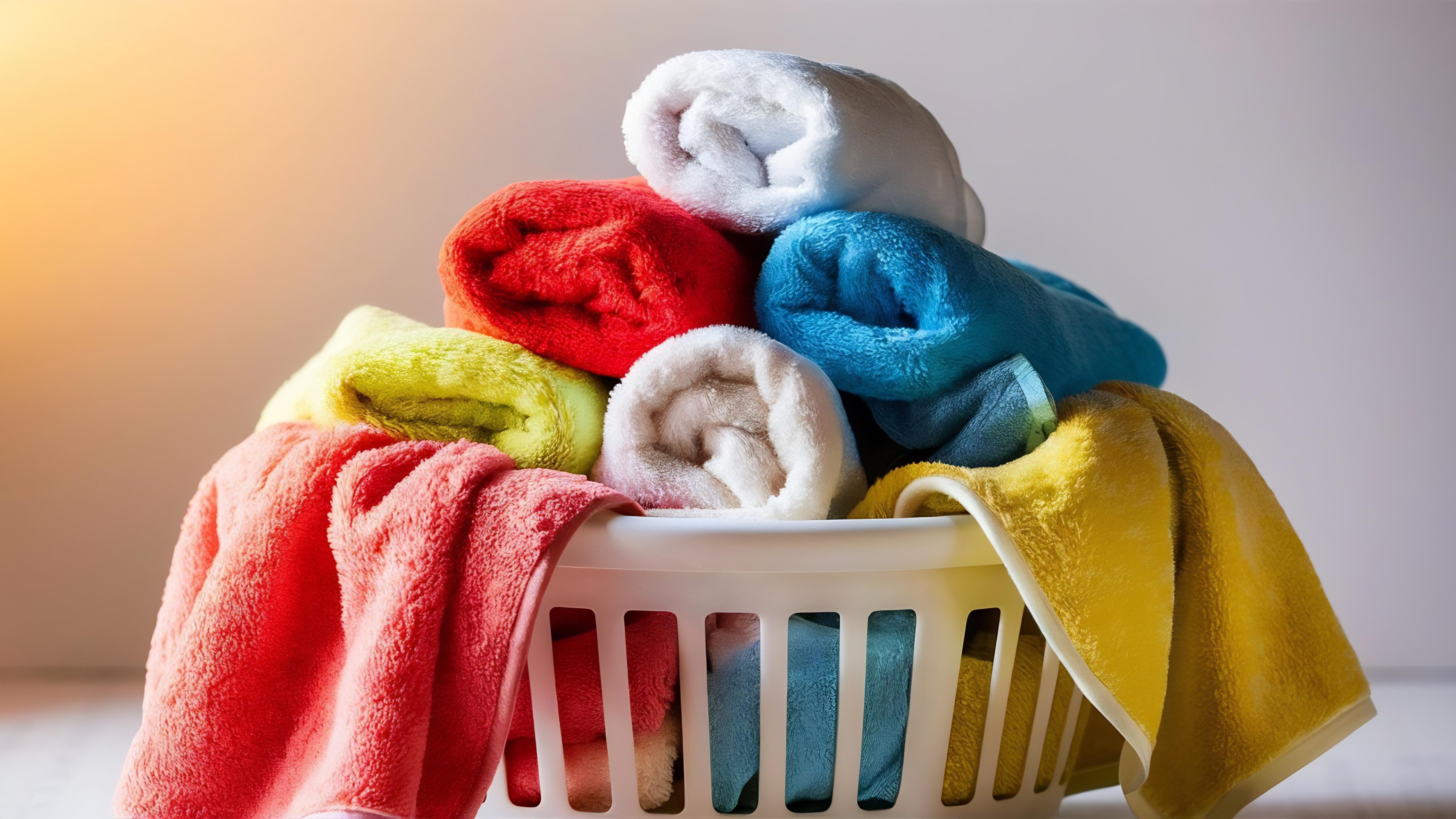 laundry basket with colorful towels